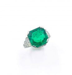 An early Art Deco Colombian emerald, platinum and diamond ring.