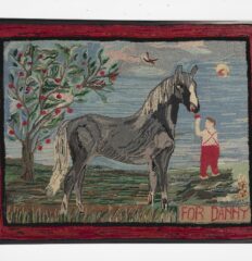 American Hooked Rug Depicting A Boy Feeding An Apple To A Horse
