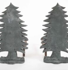 Unique Pair Of Vintage Evergreen Tree Form Puddle Cast Iron Andirons